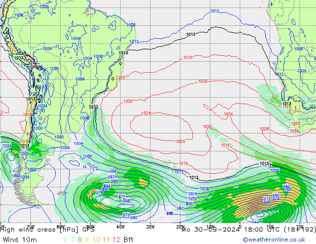 Windvelden GFS ma 30.09.2024 18 UTC