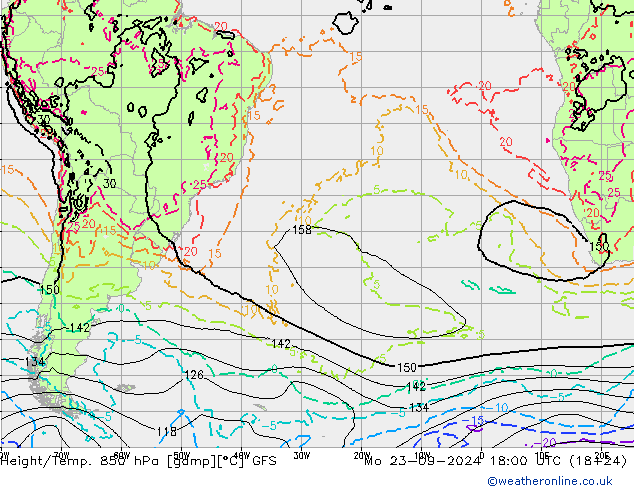 Height/Temp. 850 hPa GFS lun 23.09.2024 18 UTC