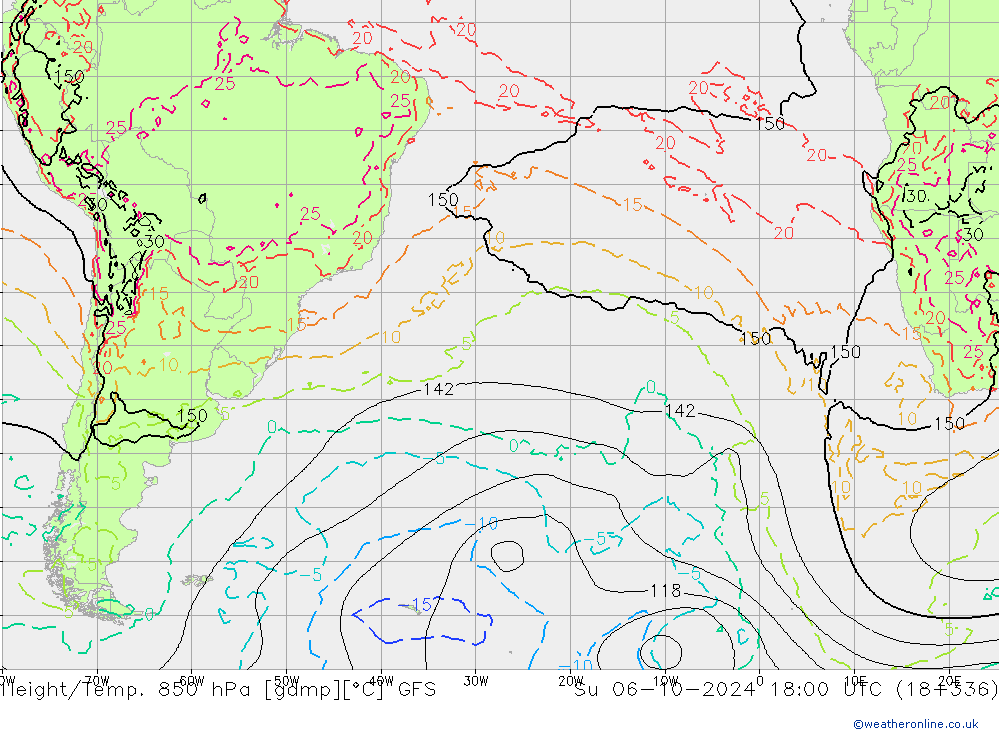 Height/Temp. 850 hPa GFS Su 06.10.2024 18 UTC