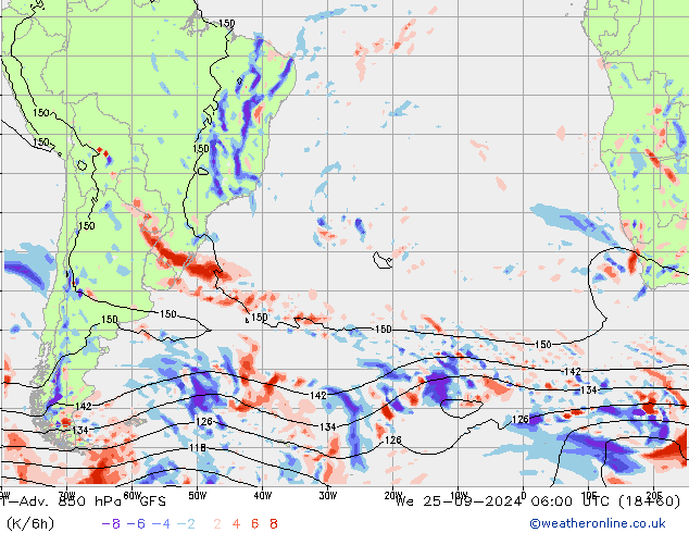 T-Adv. 850 hPa GFS Mi 25.09.2024 06 UTC