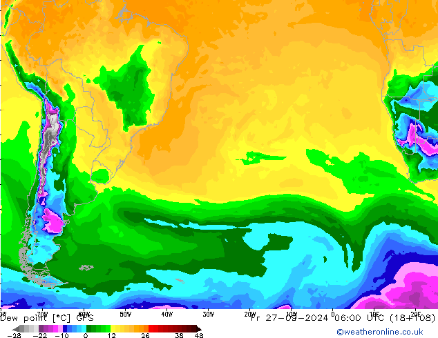 Dew point GFS Fr 27.09.2024 06 UTC