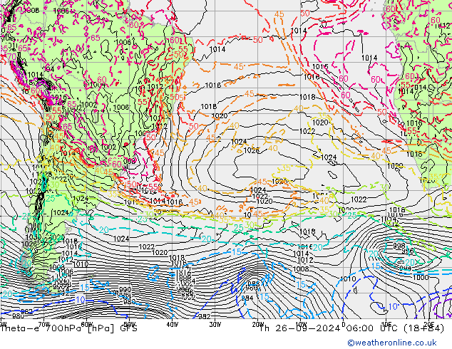 Theta-e 700hPa GFS Qui 26.09.2024 06 UTC