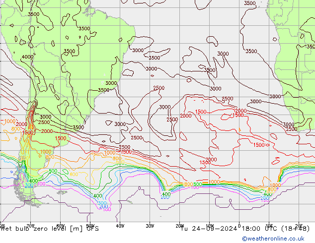 Theta-W Zero termico GFS mar 24.09.2024 18 UTC