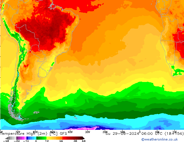 Temperature High (2m) GFS Su 29.09.2024 06 UTC