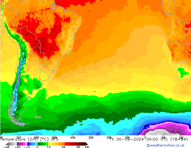 Temperature (2m) GFS Th 26.09.2024 06 UTC