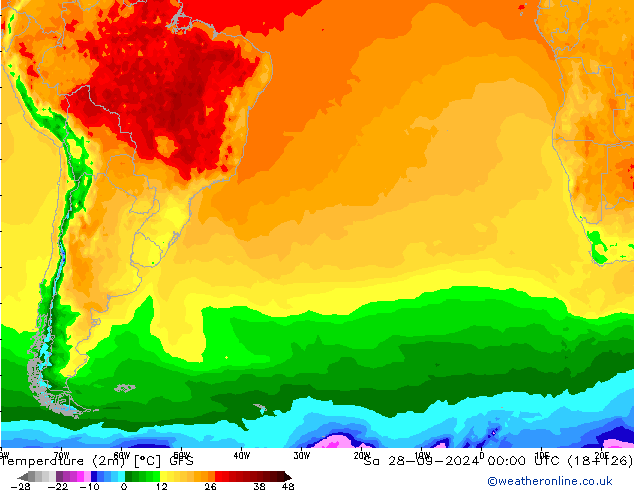 Temperaturkarte (2m) GFS Sa 28.09.2024 00 UTC