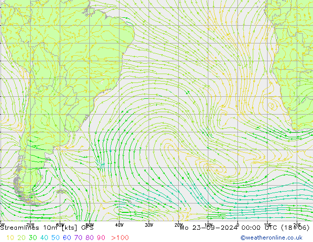 Linea di flusso 10m GFS lun 23.09.2024 00 UTC