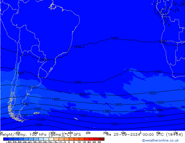 Height/Temp. 100 hPa GFS śro. 25.09.2024 00 UTC