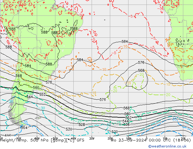 Height/Temp. 500 hPa GFS Mo 23.09.2024 00 UTC