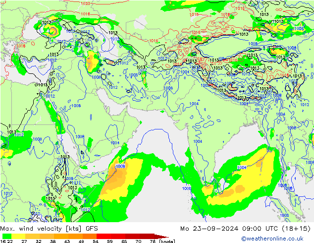 Max. wind velocity GFS Mo 23.09.2024 09 UTC