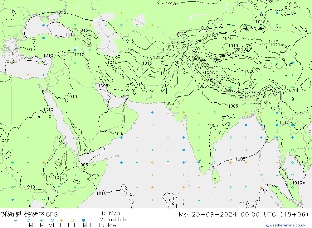 Cloud layer GFS Mo 23.09.2024 00 UTC