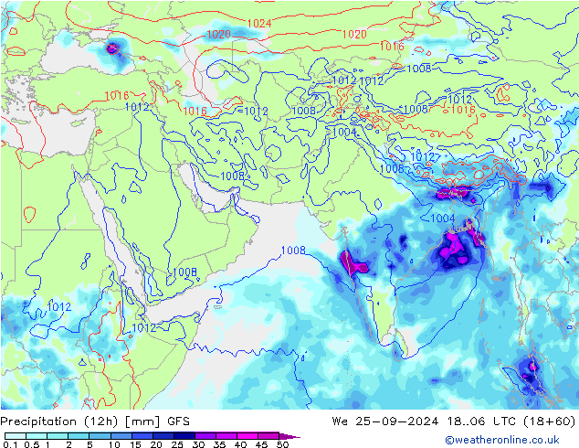 Yağış (12h) GFS Çar 25.09.2024 06 UTC