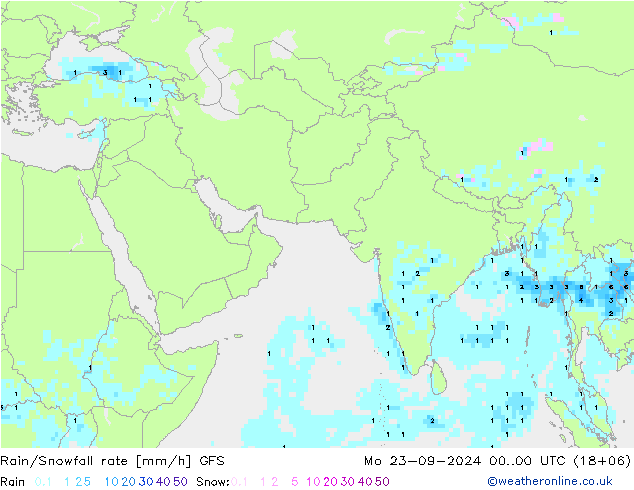 Rain/Snowfall rate GFS pon. 23.09.2024 00 UTC