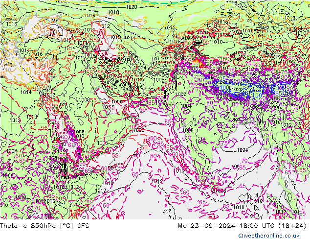 Theta-e 850hPa GFS Mo 23.09.2024 18 UTC