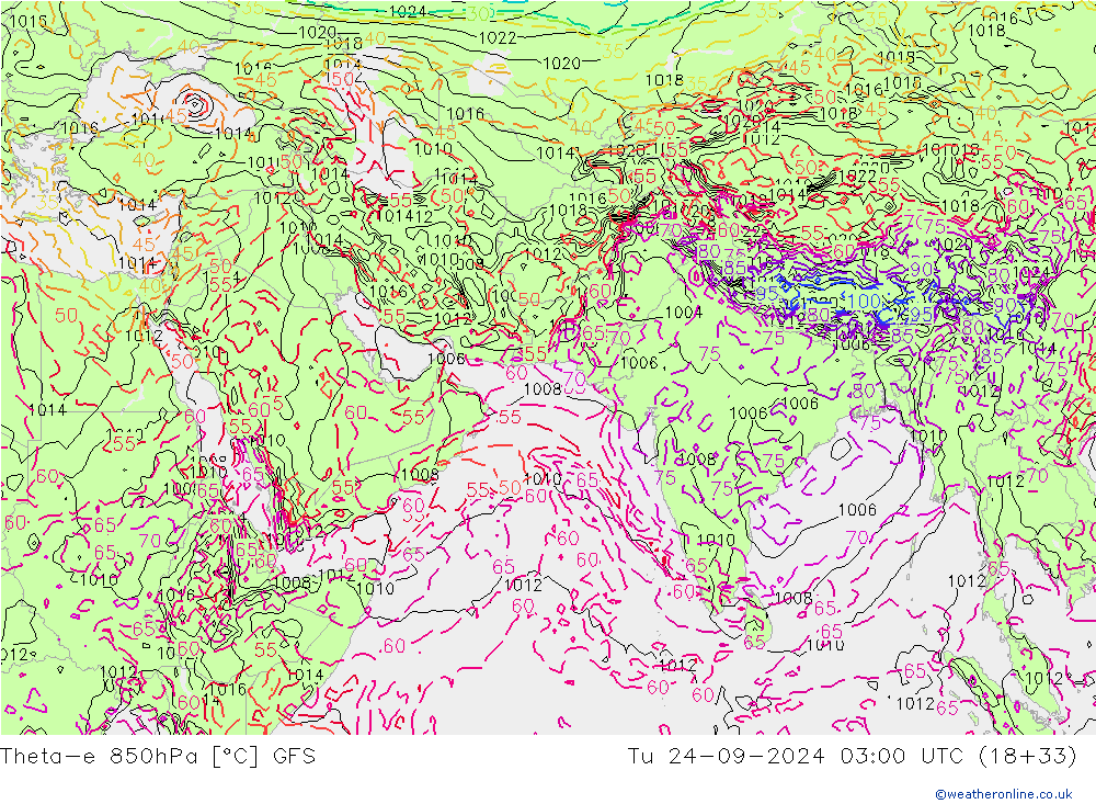 Theta-e 850hPa GFS mar 24.09.2024 03 UTC