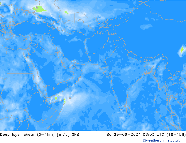 Deep layer shear (0-1km) GFS So 29.09.2024 06 UTC