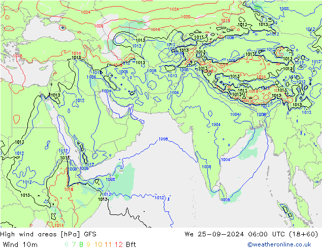 Izotacha GFS śro. 25.09.2024 06 UTC