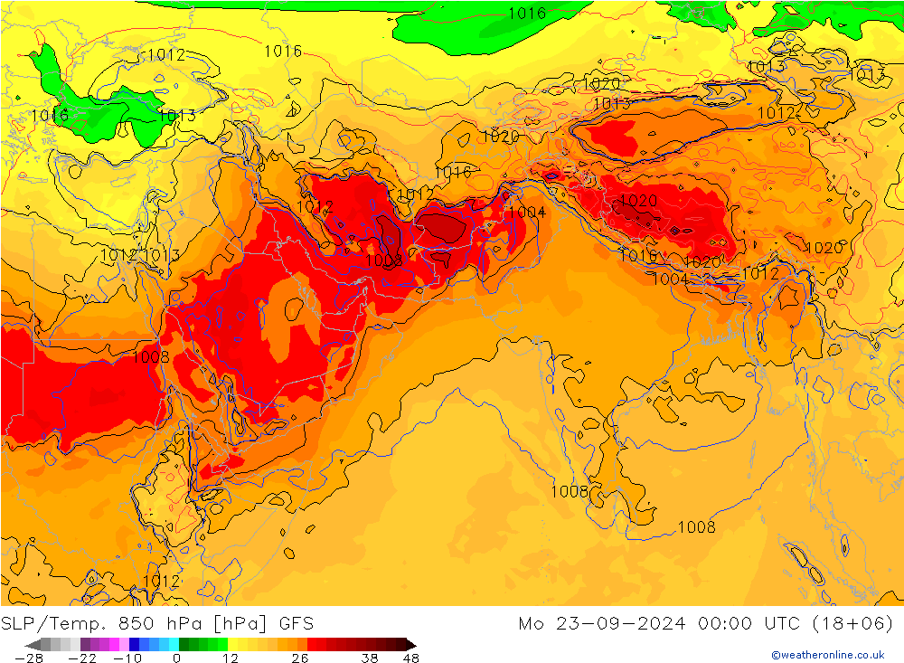 SLP/Temp. 850 hPa GFS 星期一 23.09.2024 00 UTC