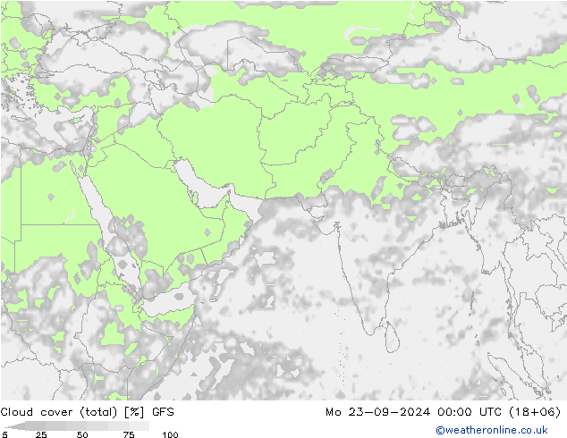 Cloud cover (total) GFS Po 23.09.2024 00 UTC