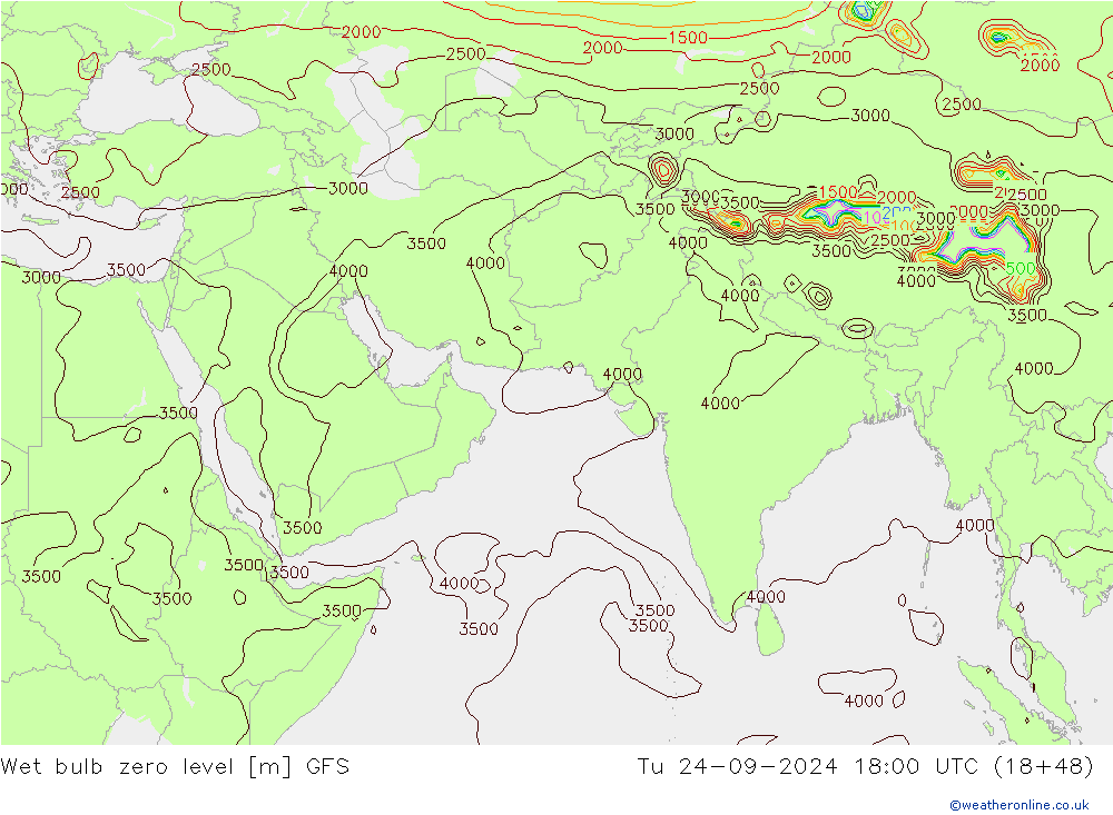 Theta-W Frostgrenze GFS Di 24.09.2024 18 UTC