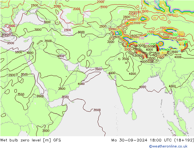 Wet bulb zero level GFS Po 30.09.2024 18 UTC