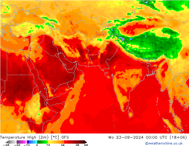 Темпер. макс 2т GFS пн 23.09.2024 00 UTC