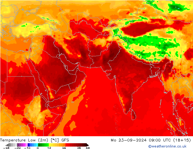 Temperature Low (2m) GFS Mo 23.09.2024 09 UTC