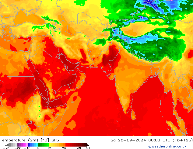 Temperatura (2m) GFS sáb 28.09.2024 00 UTC