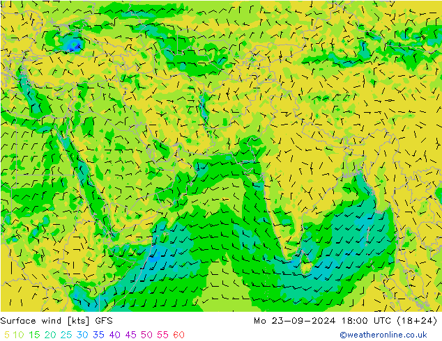 Surface wind GFS Mo 23.09.2024 18 UTC