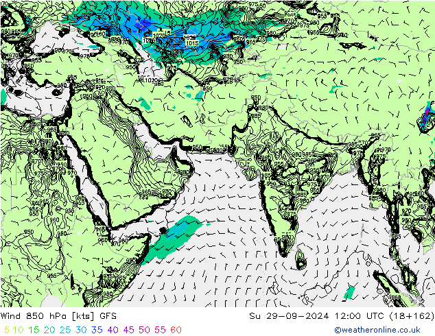 Rüzgar 850 hPa GFS Paz 29.09.2024 12 UTC