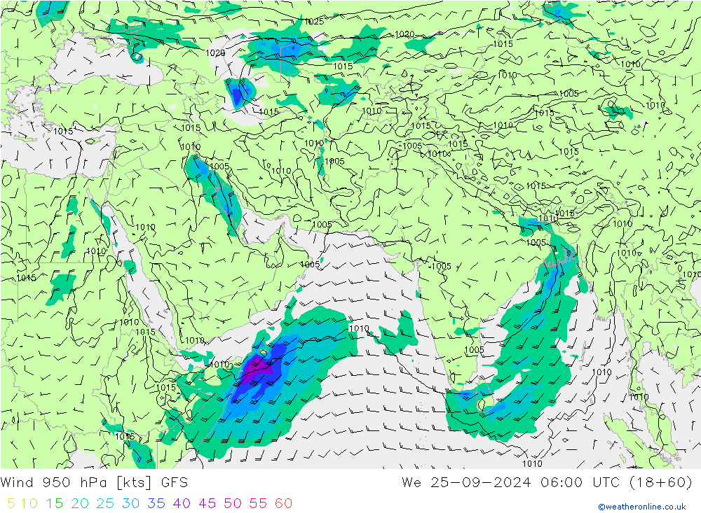 Wind 950 hPa GFS We 25.09.2024 06 UTC