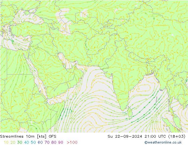 Streamlines 10m GFS Su 22.09.2024 21 UTC