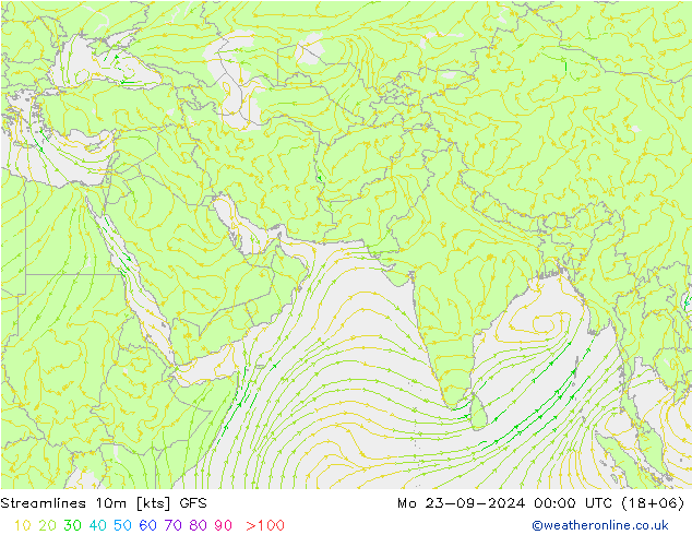 Streamlines 10m GFS Mo 23.09.2024 00 UTC