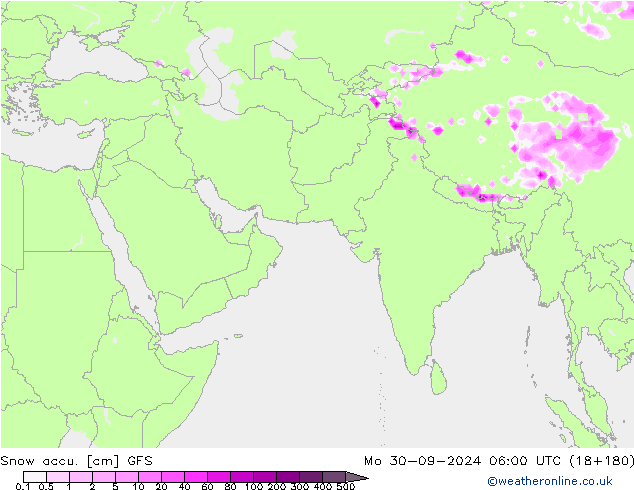 Snow accu. GFS Mo 30.09.2024 06 UTC