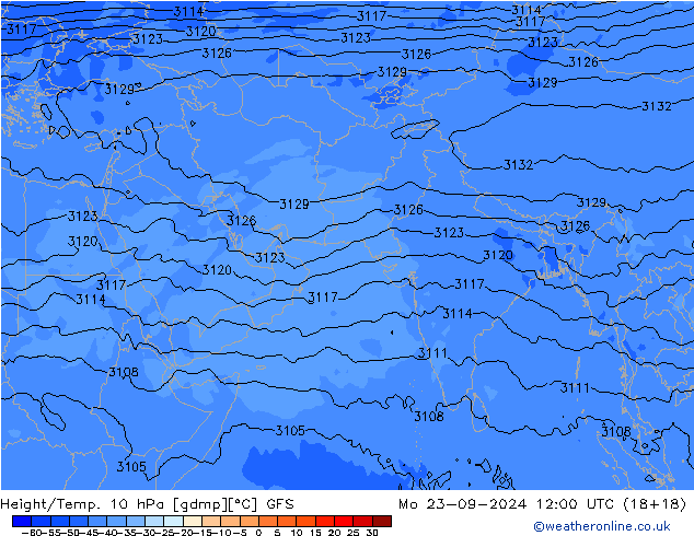 Height/Temp. 10 hPa GFS Mo 23.09.2024 12 UTC