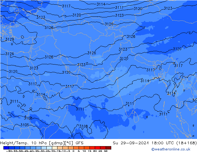 Height/Temp. 10 hPa GFS Dom 29.09.2024 18 UTC