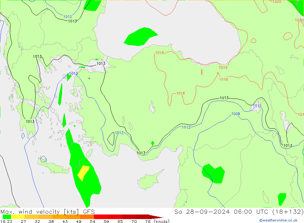 Max. wind velocity GFS сб 28.09.2024 06 UTC