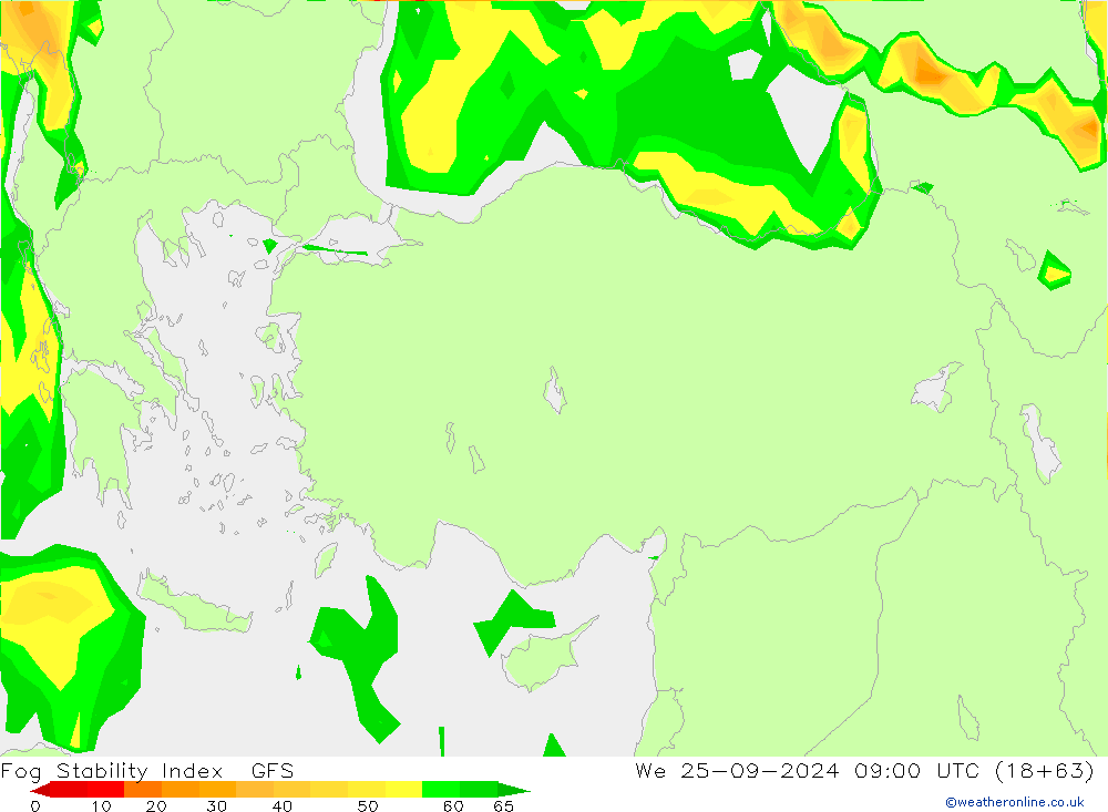 Fog Stability Index GFS śro. 25.09.2024 09 UTC