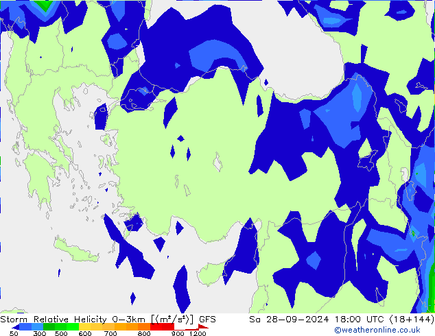 Storm Relative Helicity GFS za 28.09.2024 18 UTC