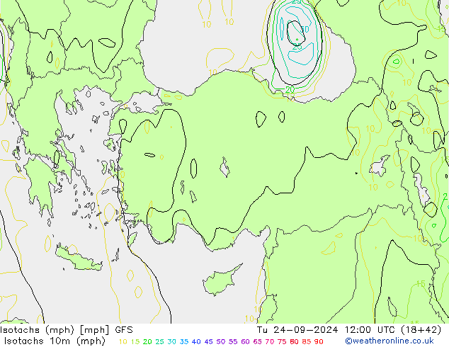 Isotachs (mph) GFS mar 24.09.2024 12 UTC