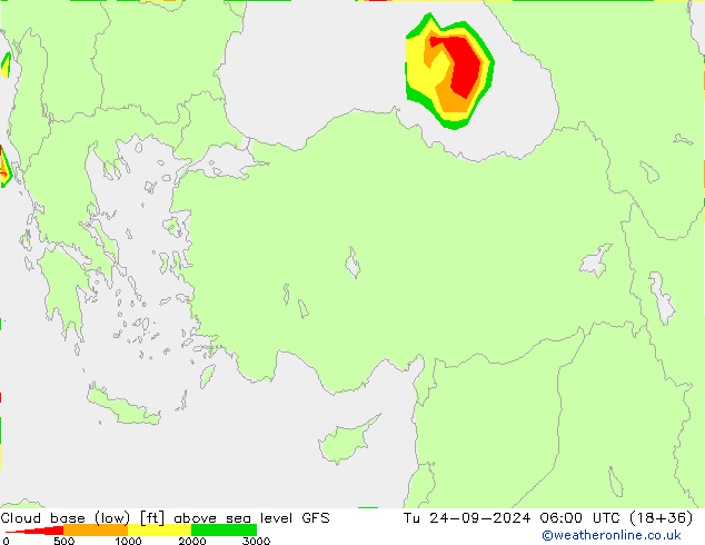 Cloud base (low) GFS Tu 24.09.2024 06 UTC