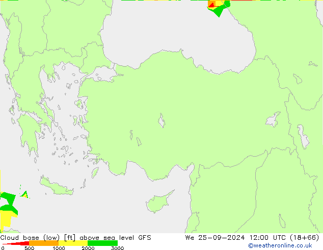 Cloud base (low) GFS mié 25.09.2024 12 UTC