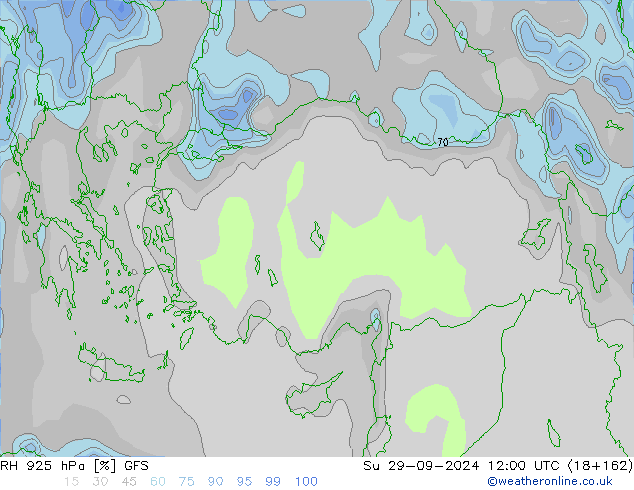 RH 925 hPa GFS Su 29.09.2024 12 UTC