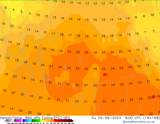 Height/Temp. 850 hPa GFS Ne 29.09.2024 18 UTC