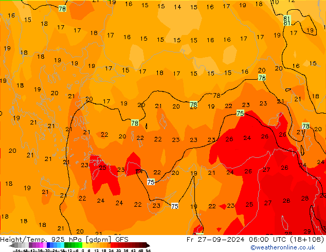 Height/Temp. 925 hPa GFS Fr 27.09.2024 06 UTC