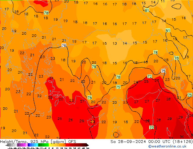 Géop./Temp. 925 hPa GFS sam 28.09.2024 00 UTC