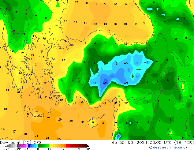 Point de rosée GFS lun 30.09.2024 06 UTC