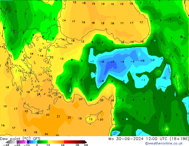 Dew point GFS Mo 30.09.2024 12 UTC