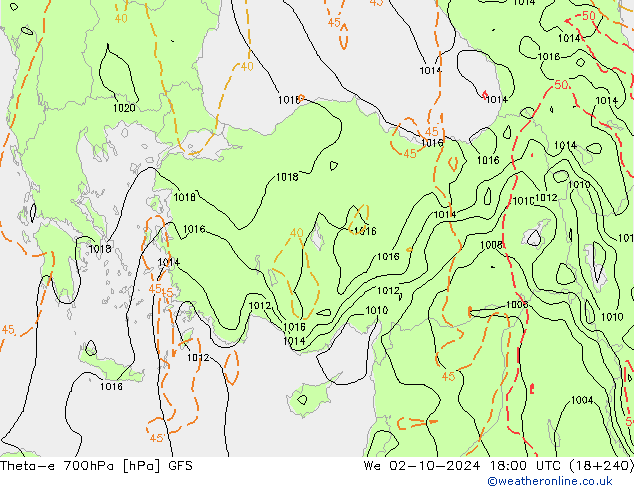 Theta-e 700hPa GFS Çar 02.10.2024 18 UTC