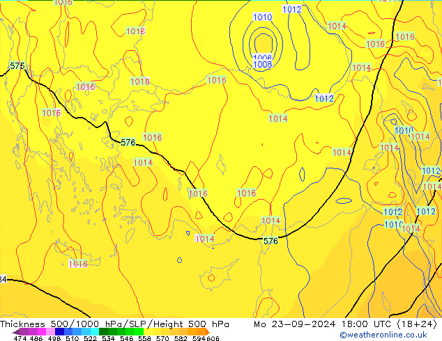 Thck 500-1000hPa GFS lun 23.09.2024 18 UTC